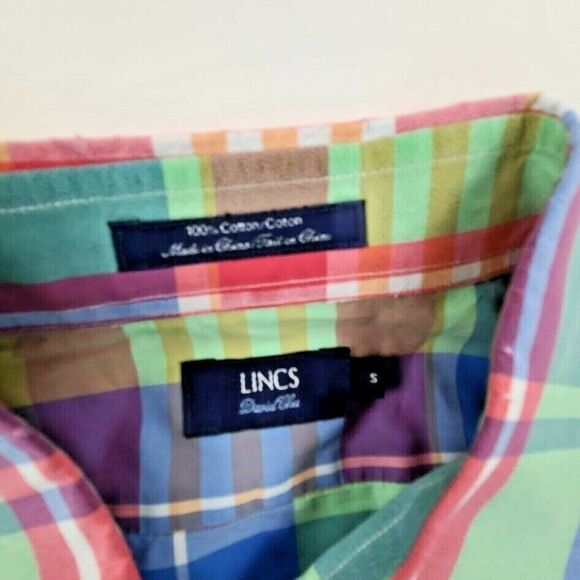 Lincs Button Front Shirt Men's Colorful Plaid Shor - Picture 3 of 6